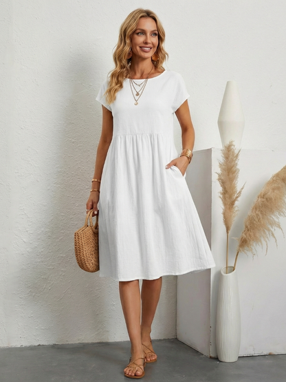 Women's Casual A-Line Midi Dress | with Pockets
