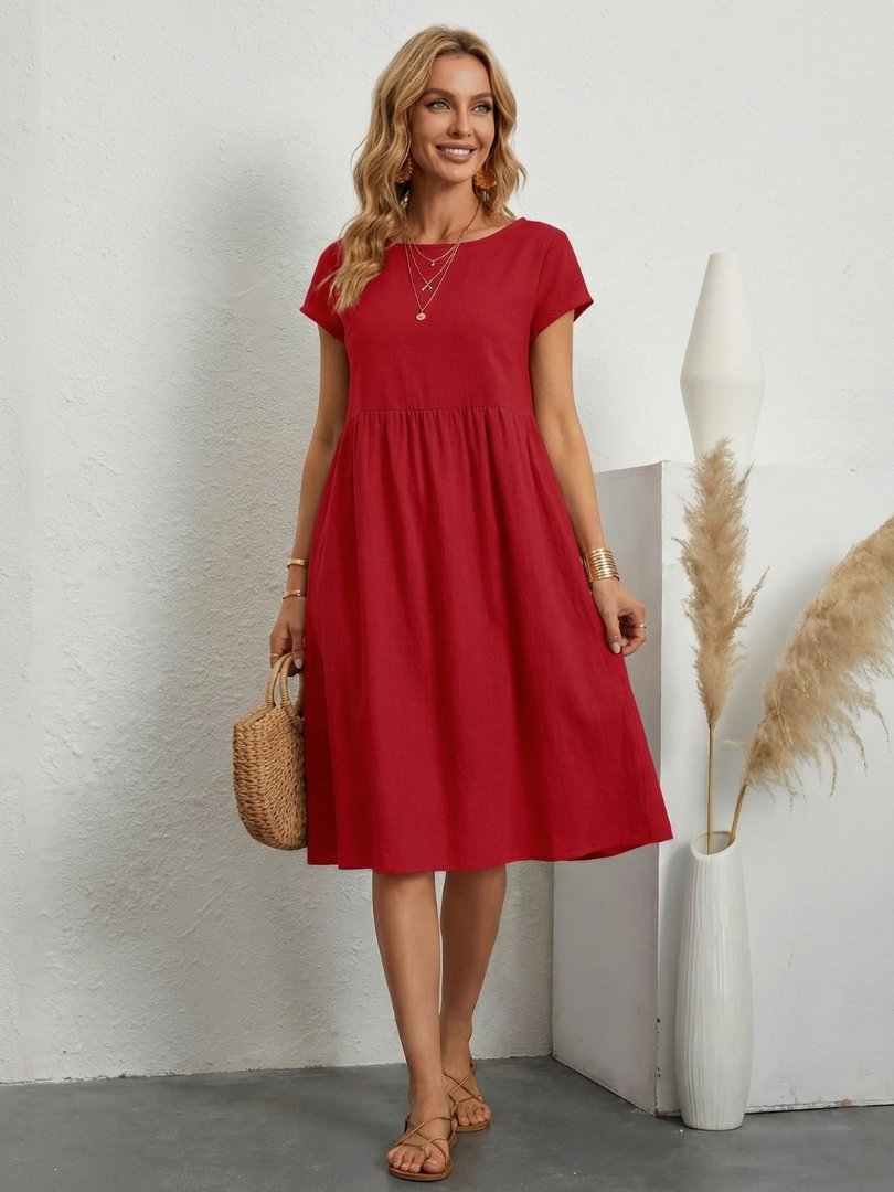 Women's Casual A-Line Midi Dress | with Pockets