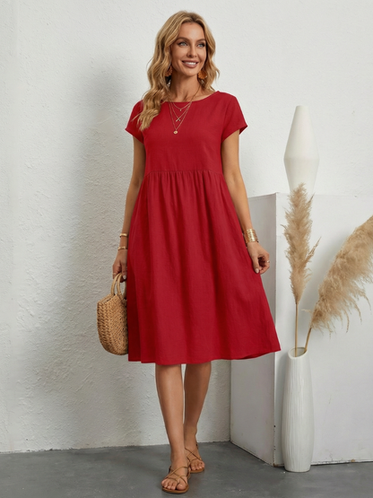 Women's Casual A-Line Midi Dress | with Pockets