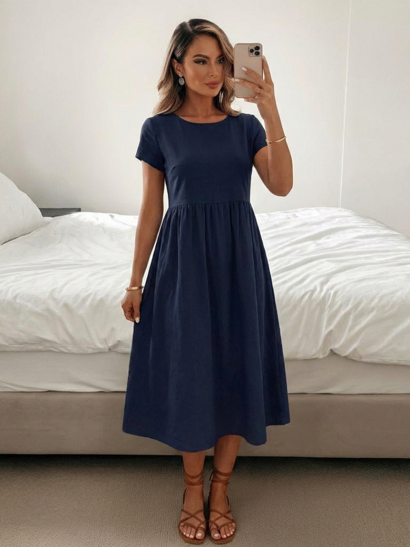 Women's Casual A-Line Midi Dress | with Pockets