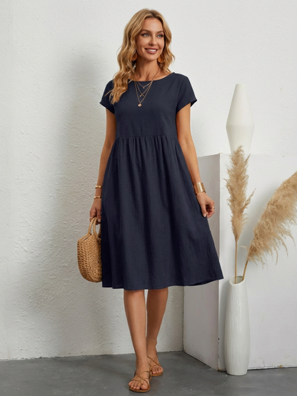 Women's Casual A-Line Midi Dress | with Pockets