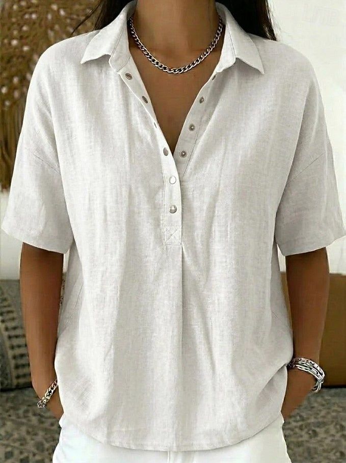 Women's Casual Short Sleeve Collared Blouse | Loose Fit