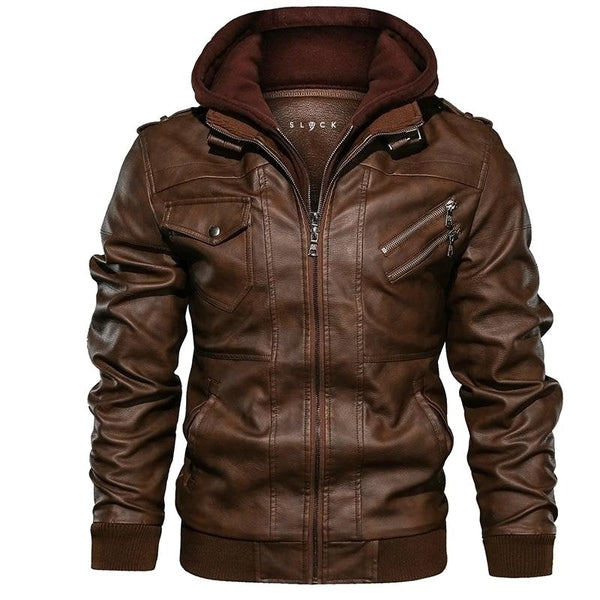 Men's Locomotive Hooded Leather Jacket | Slim