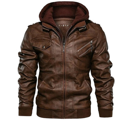 Men's Locomotive Hooded Leather Jacket | Slim