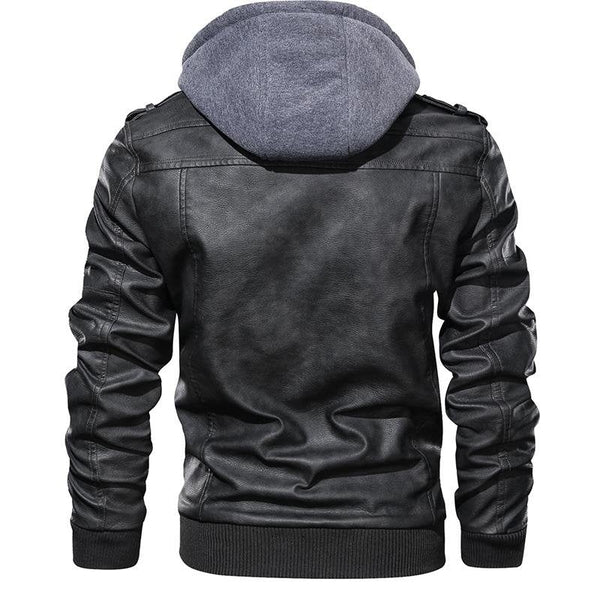 Men's Locomotive Hooded Leather Jacket | Slim