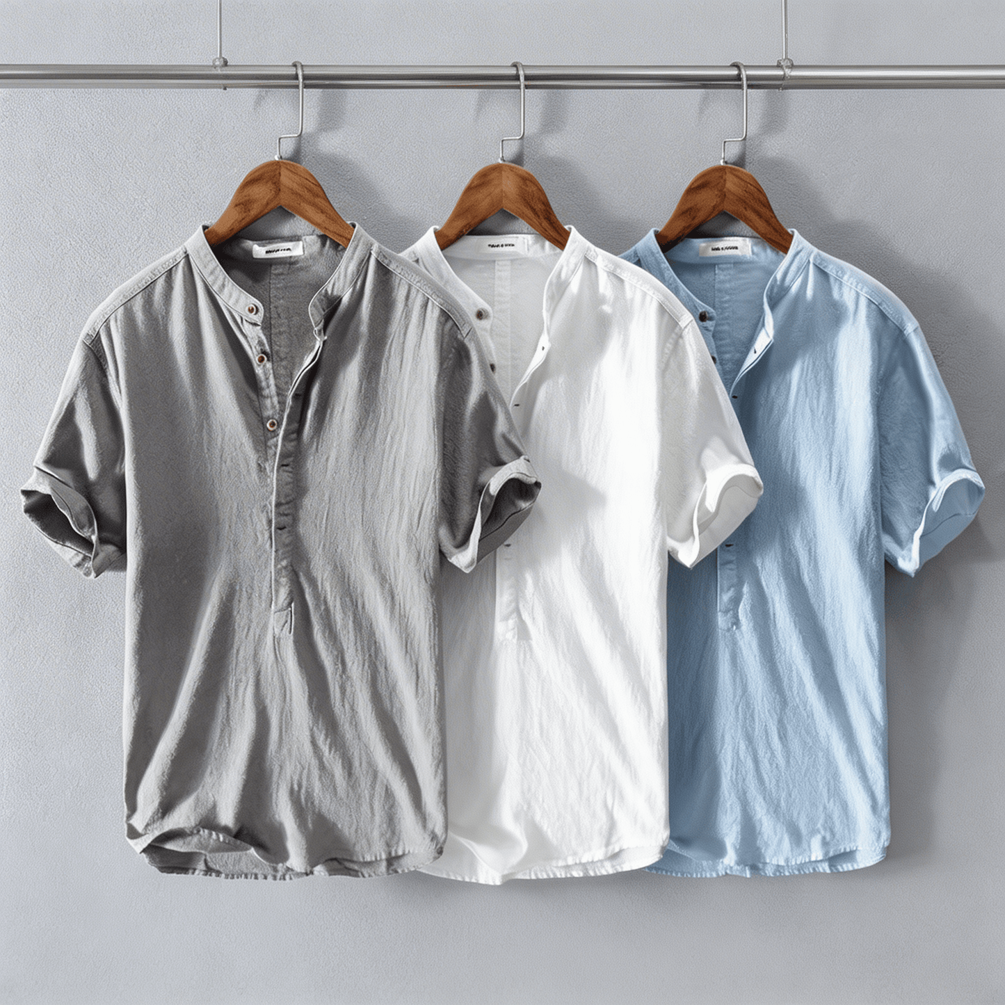 Men's Summer Casual Mandarin Collar Shirt | Short Sleeve