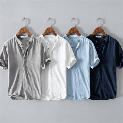 Men's Summer Casual Mandarin Collar Shirt | Short Sleeve