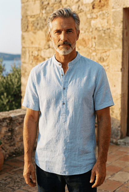 Men's Summer Casual Mandarin Collar Shirt | Short Sleeve