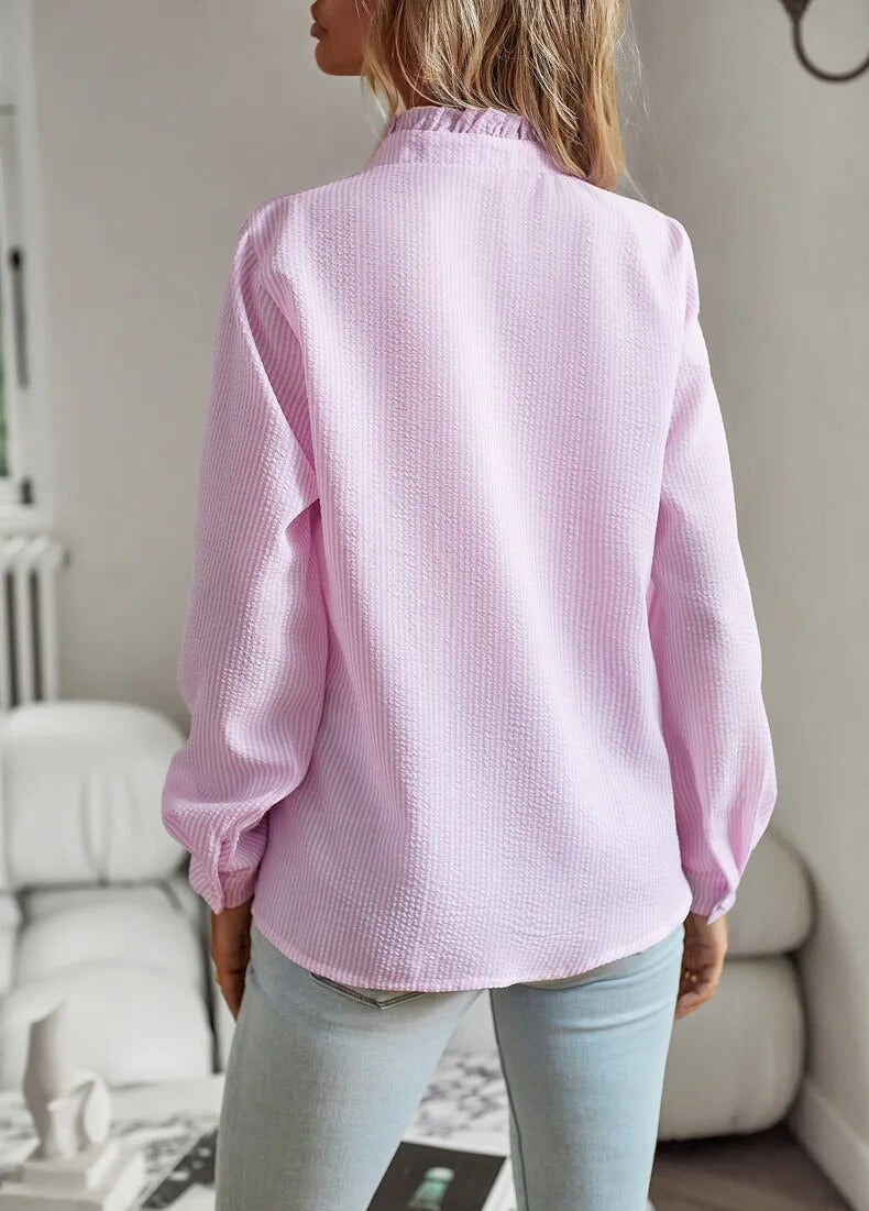 Women's Ruffle Trim Button-Up Blouse | Long Sleeve