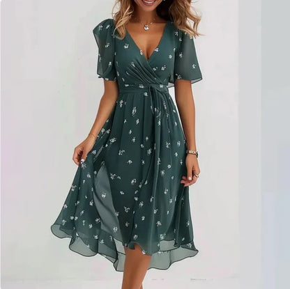 Women's Short Sleeve Floral Summer Dress | Midi
