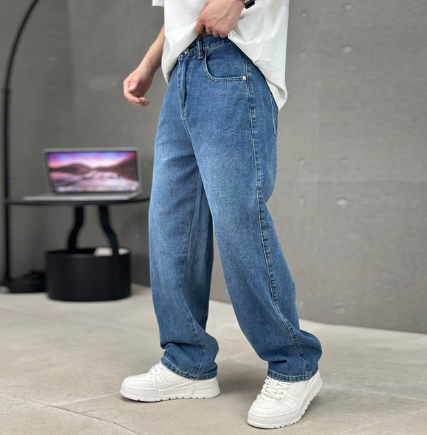 Men's Baggy Straight Leg Denim Trousers | Casual