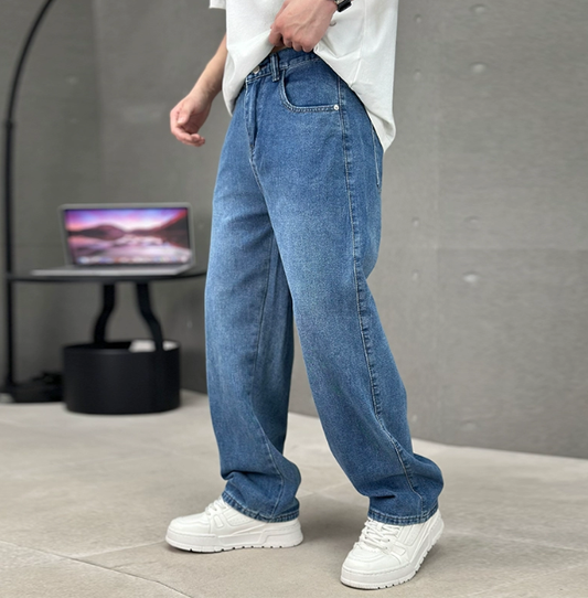 Men's Baggy Straight Leg Denim Trousers | Casual