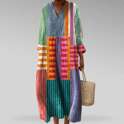 Women's Boho Geometric Maxi Dress | V-Neck