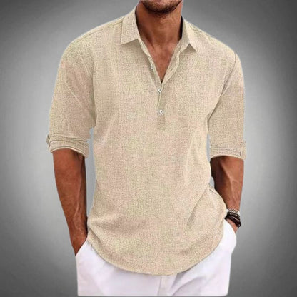 Men's Casual Half Button Placket Polo Shirt | Long Sleeve