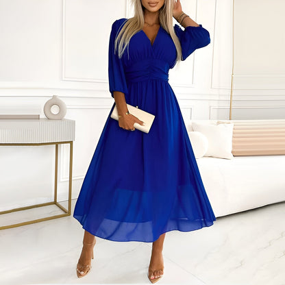 Women's V-Neck 3/4 Sleeve Wedding Guest Dress | Midi