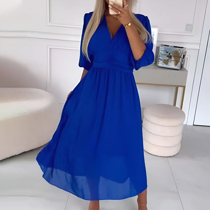 Women's V-Neck 3/4 Sleeve Wedding Guest Dress | Midi