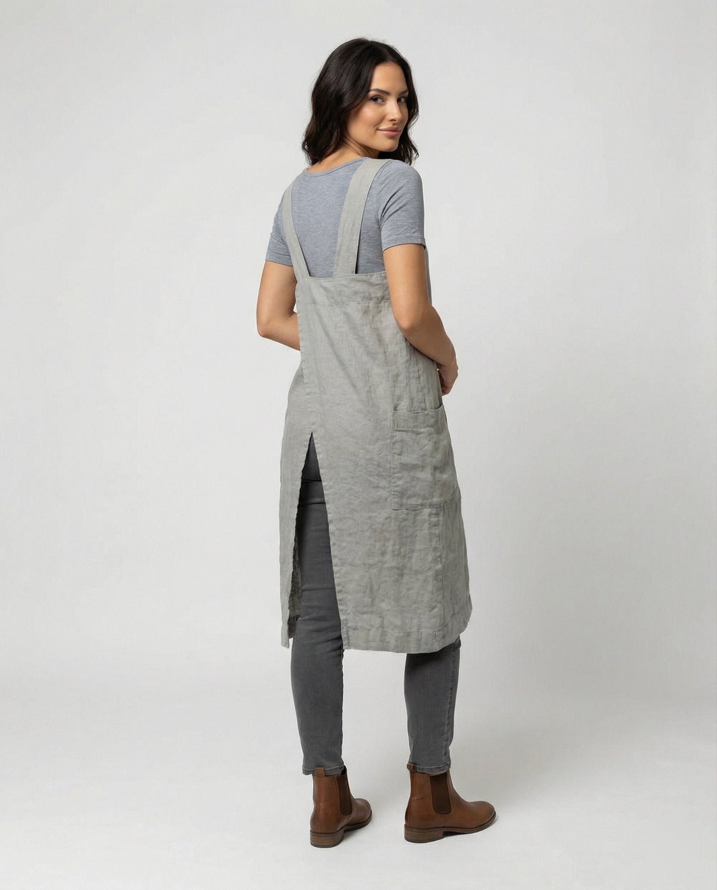 Women's Sleeveless Square Neck Apron Dress | with Pockets
