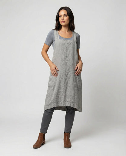 Women's Sleeveless Square Neck Apron Dress | with Pockets