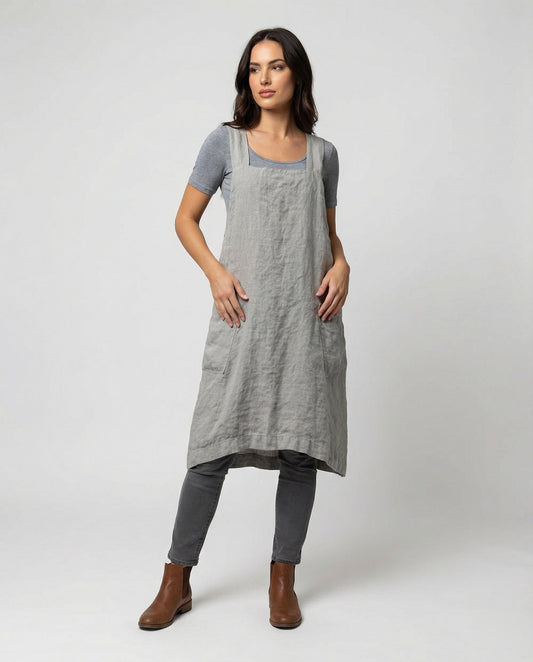 Women's Sleeveless Square Neck Apron Dress | with Pockets