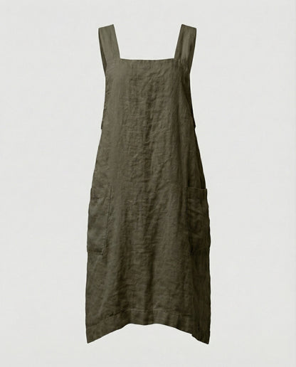 Women's Sleeveless Square Neck Apron Dress | with Pockets