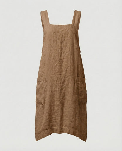 Women's Sleeveless Square Neck Apron Dress | with Pockets