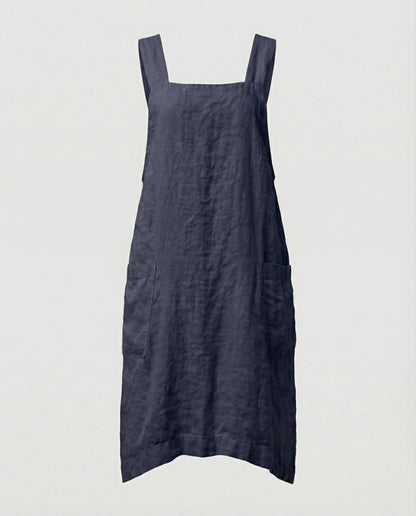 Women's Sleeveless Square Neck Apron Dress | with Pockets