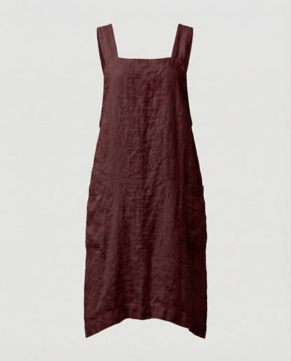 Women's Sleeveless Square Neck Apron Dress | with Pockets