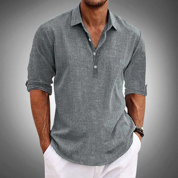 Men's Casual Half Button Placket Polo Shirt | Long Sleeve