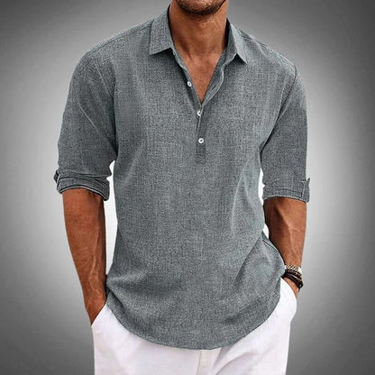 Men's Casual Half Button Placket Polo Shirt | Long Sleeve