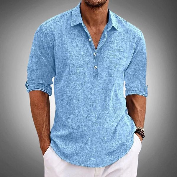 Men's Casual Half Button Placket Polo Shirt | Long Sleeve