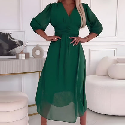 Women's V-Neck 3/4 Sleeve Wedding Guest Dress | Midi