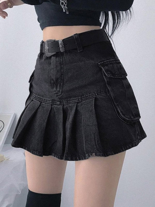Mini-jupe cargo en denim plissée avec poche
