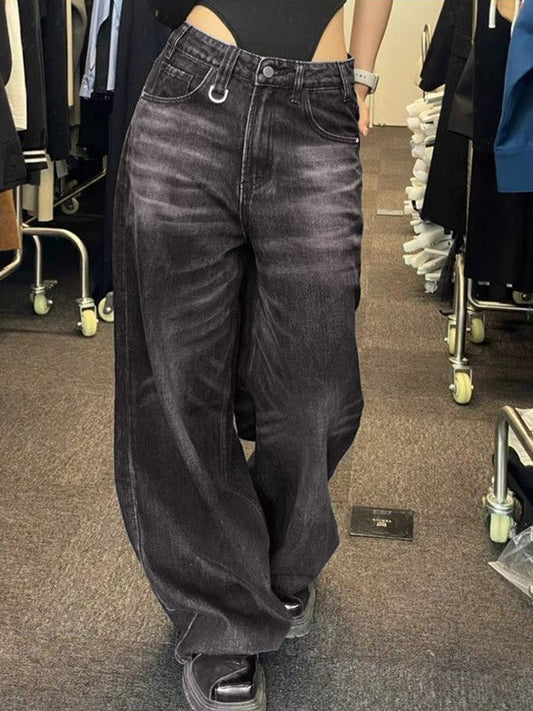 Black Vintage Wash Baggy Boyfriend Jeans