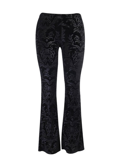 Black Vintage Embossed Velour Flare Pants