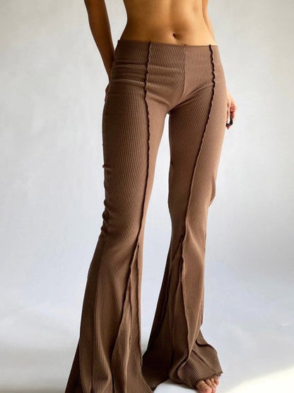 Brown Vintage Flare Leg Pants with Stitched Detail