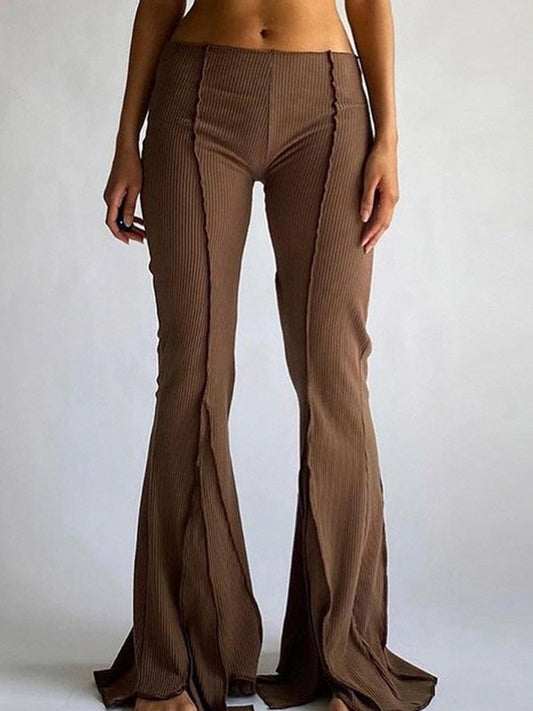 Bruine vintage broek met uitlopende pijpen en gestikt detail
