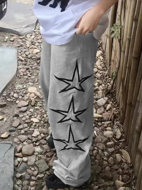Baggy Sweatpants with Stars Embroidery