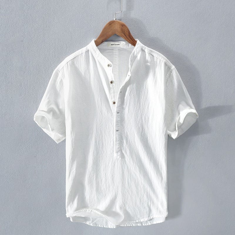 Men's Summer Casual Mandarin Collar Shirt | Short Sleeve