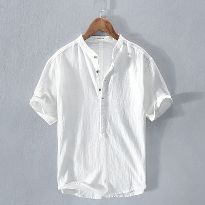 Men's Summer Casual Mandarin Collar Shirt | Short Sleeve