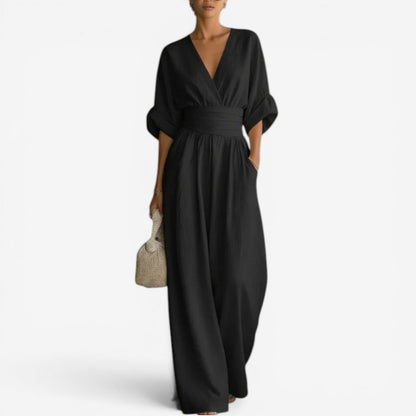Women's Casual V-Neck Wide Leg Jumpsuit | with Pockets