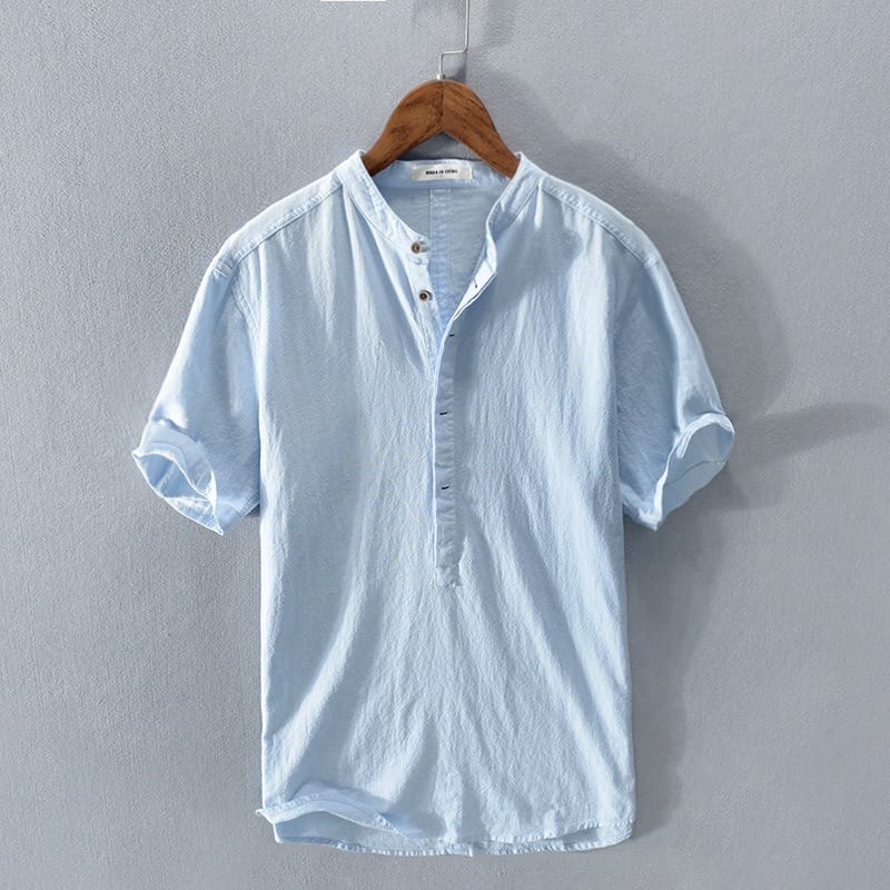 Men's Summer Casual Mandarin Collar Shirt | Short Sleeve