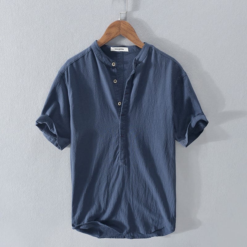 Men's Summer Casual Mandarin Collar Shirt | Short Sleeve