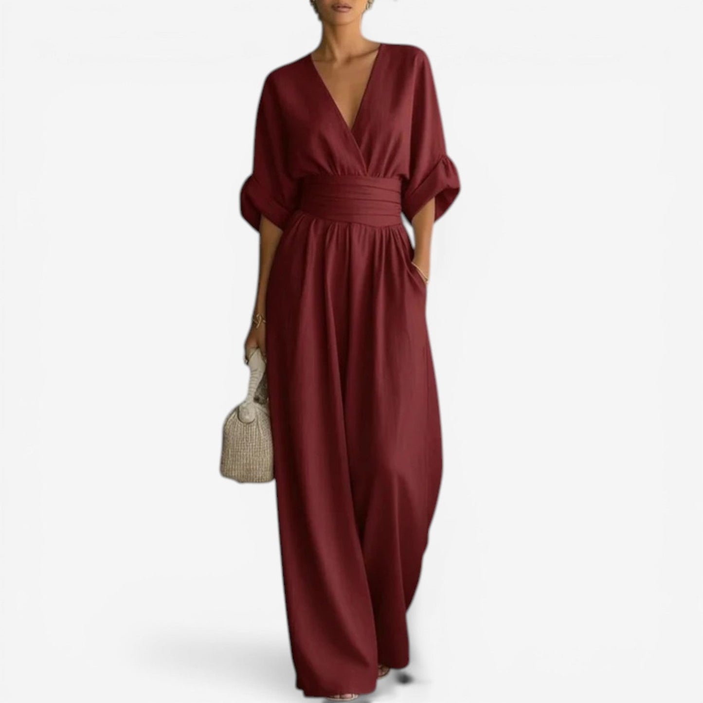 Women's Casual V-Neck Wide Leg Jumpsuit | with Pockets