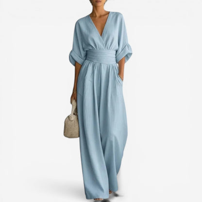 Women's Casual V-Neck Wide Leg Jumpsuit | with Pockets