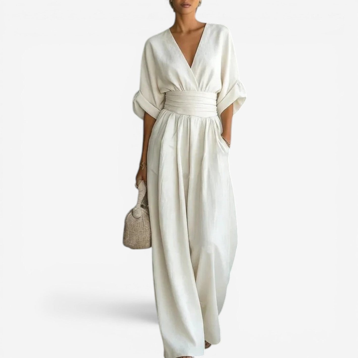 Women's Casual V-Neck Wide Leg Jumpsuit | with Pockets