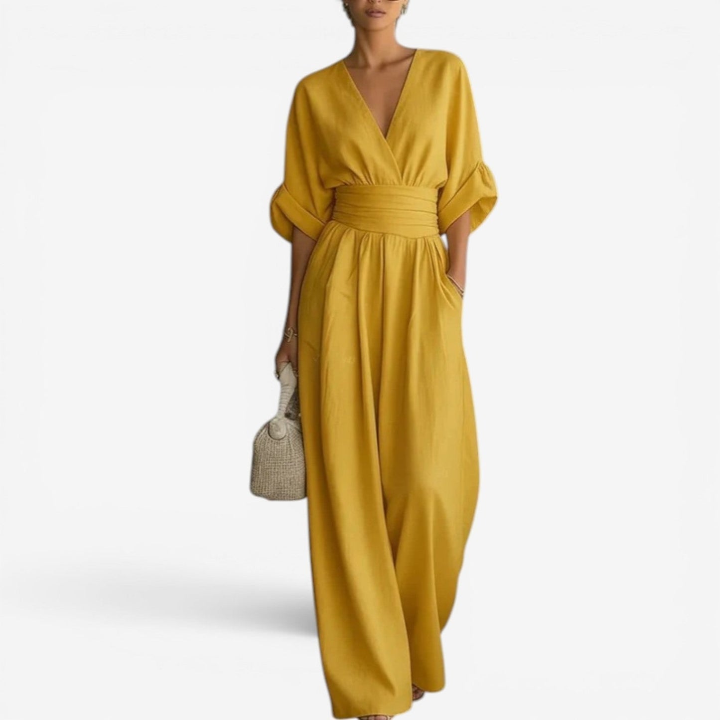 Women's Casual V-Neck Wide Leg Jumpsuit | with Pockets