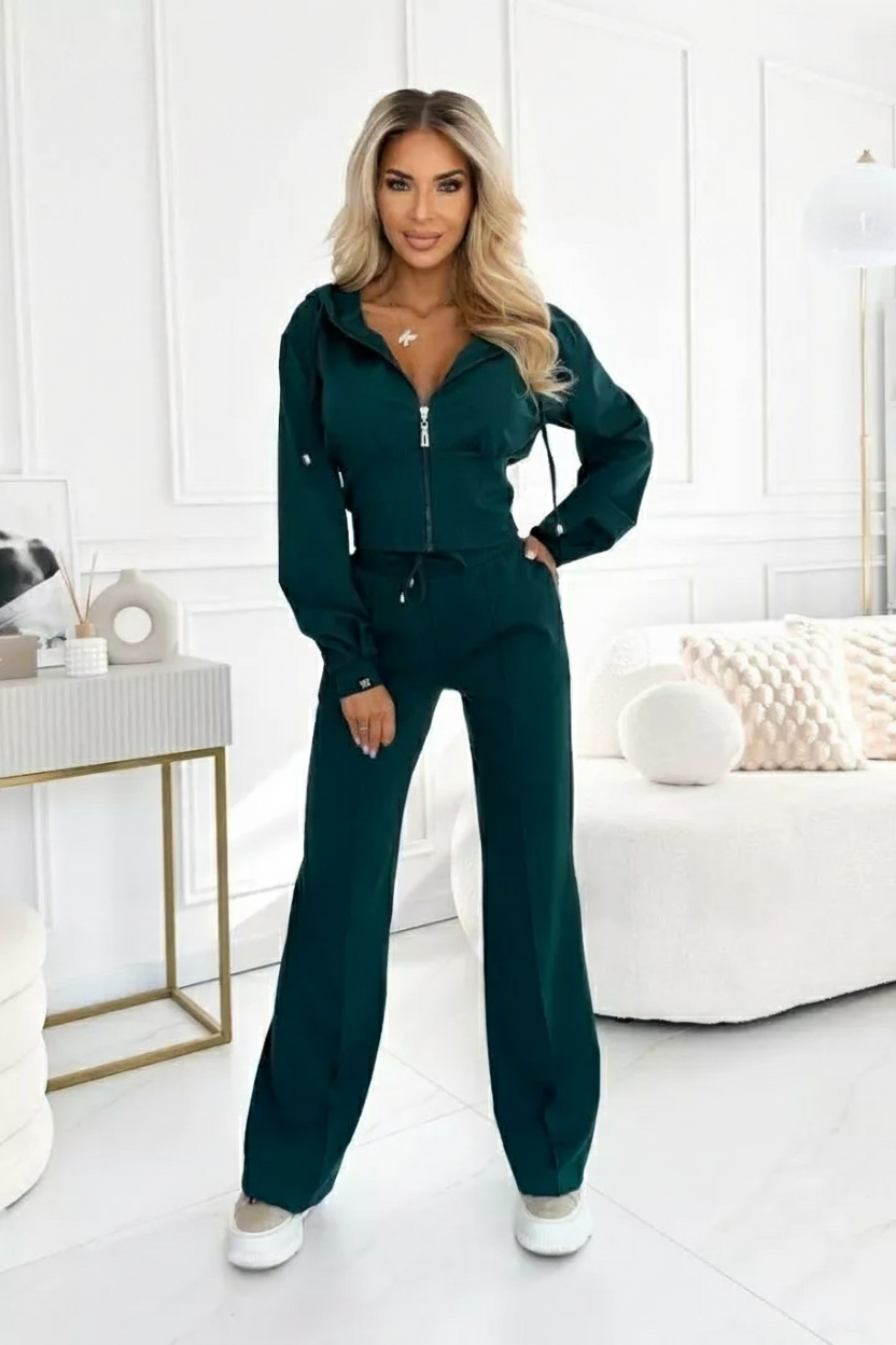 Women's 2-Piece Tracksuit | Wide Leg Pants and Short Hoodie