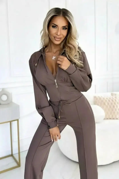 Women's 2-Piece Tracksuit | Wide Leg Pants and Short Hoodie