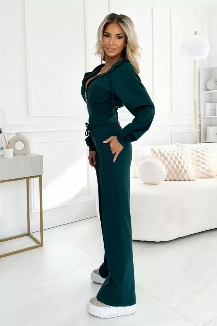 Women's 2-Piece Tracksuit | Wide Leg Pants and Short Hoodie