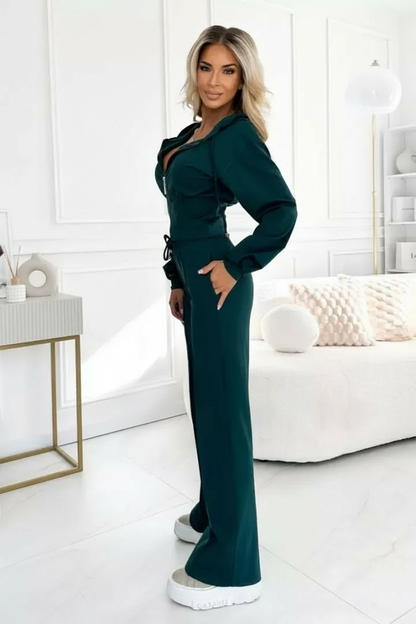 Women's 2-Piece Tracksuit | Wide Leg Pants and Short Hoodie